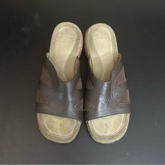 Merrell Sundial Slide Wedge Heel Sandals Fudge Brown Women's 8 Leather Slip-On - Picture 7 of 10